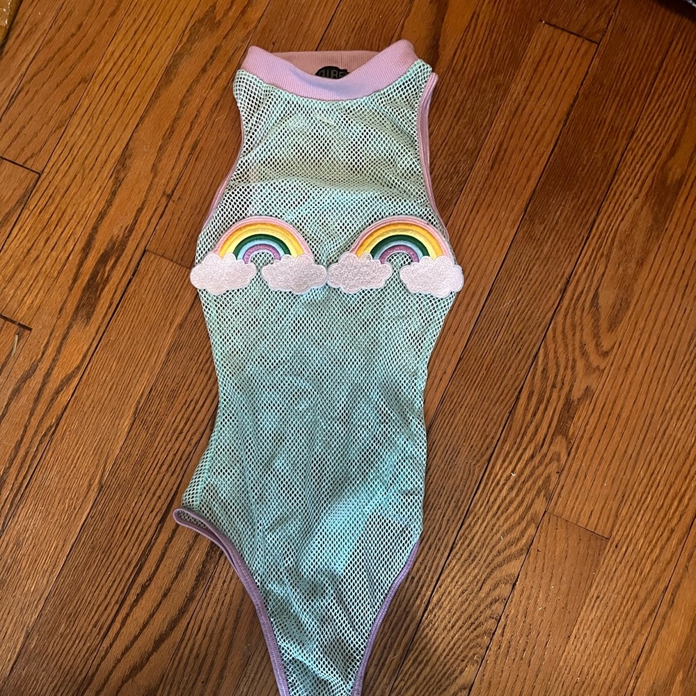 Club Exx mint mesh rainbow bodysuit - size small
